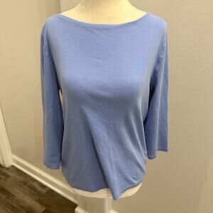 Talbots Tee Women’s Petite Large Baby Blue 3/4 Sleeve Pima Cotton (A0134)